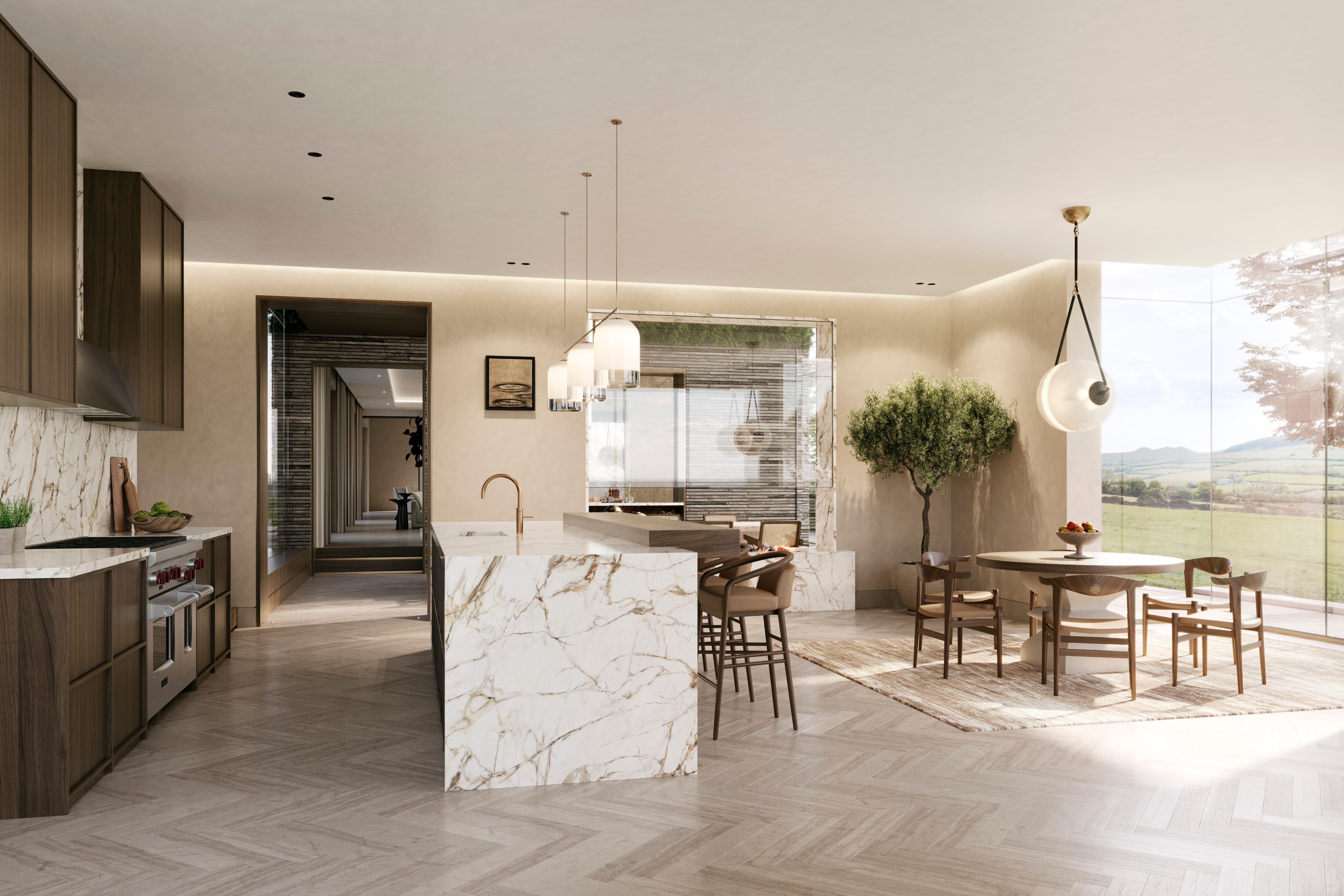 Modern kitchen with marble island