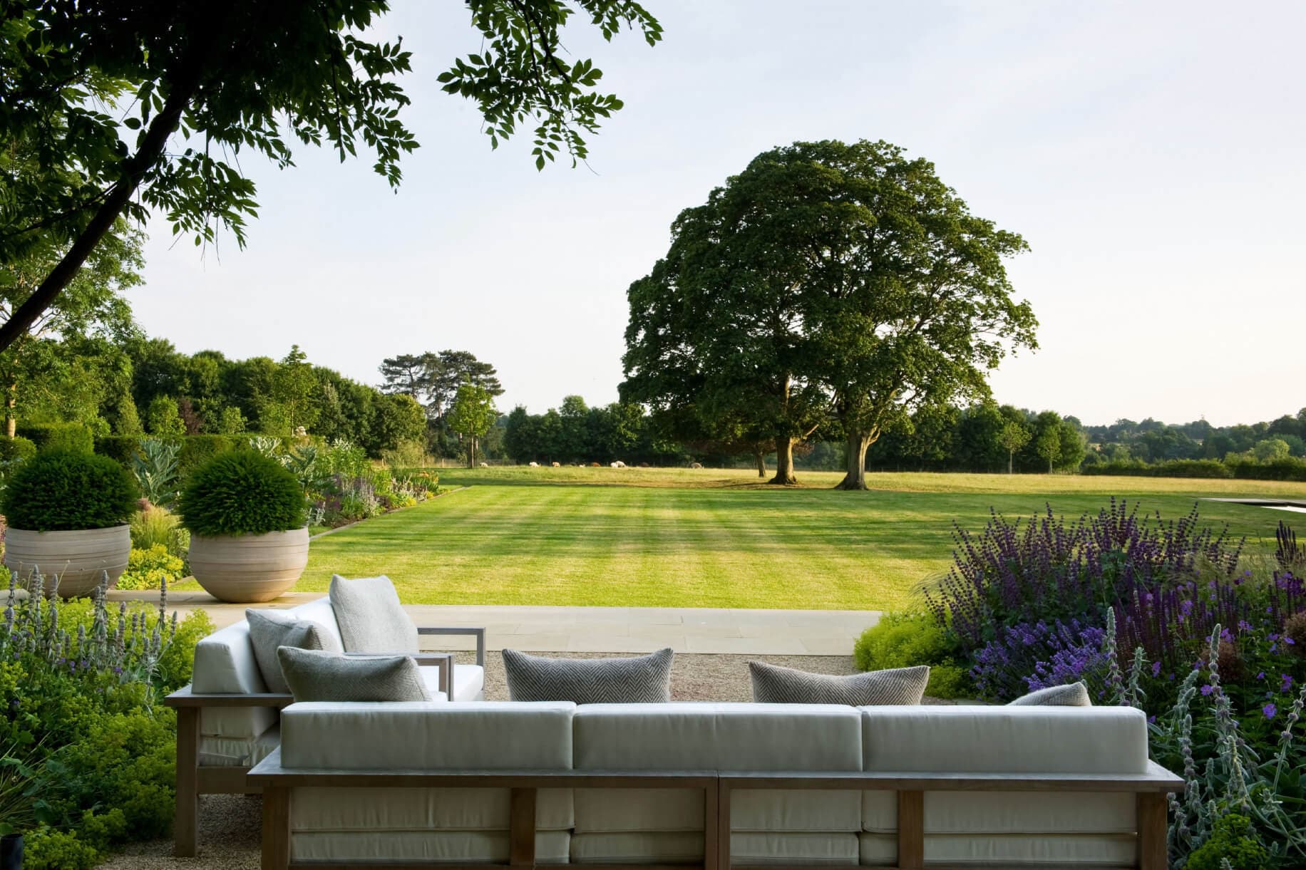 Formal garden with outdoor furniture